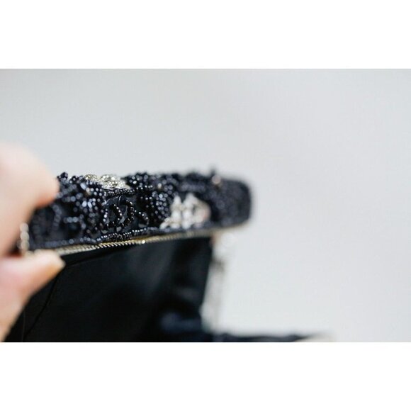 Vintage Black Beaded Sequin Latch Closure Little Evening Purse - Picture 7 of 8
